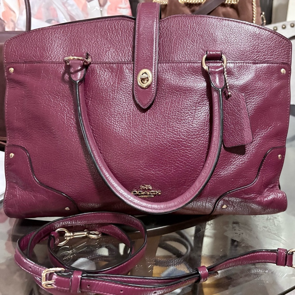 Coach Bag Mercer 35 Pebbled Leather Satchel in Burgundy - Picture 6 of 9